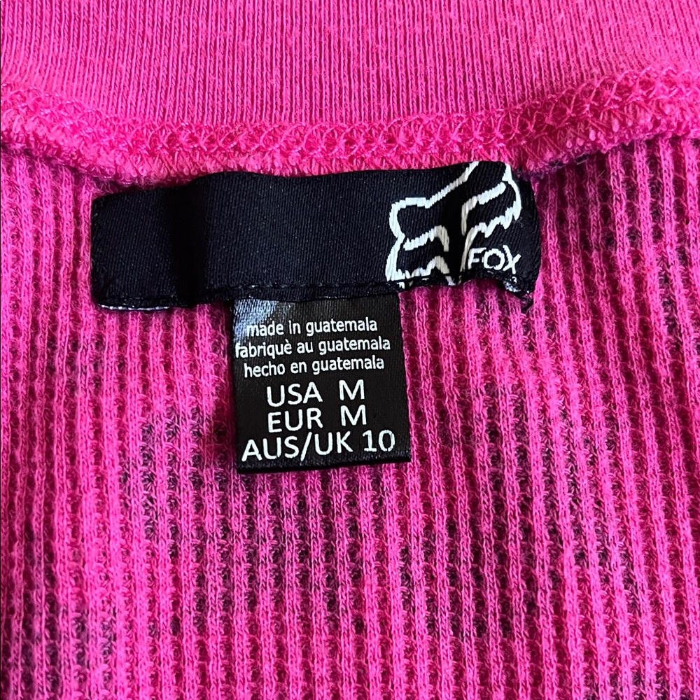 Fox Hot Pink Ribbed Long Sleeve Top with Black Logo Tag - Picture 2 of 2